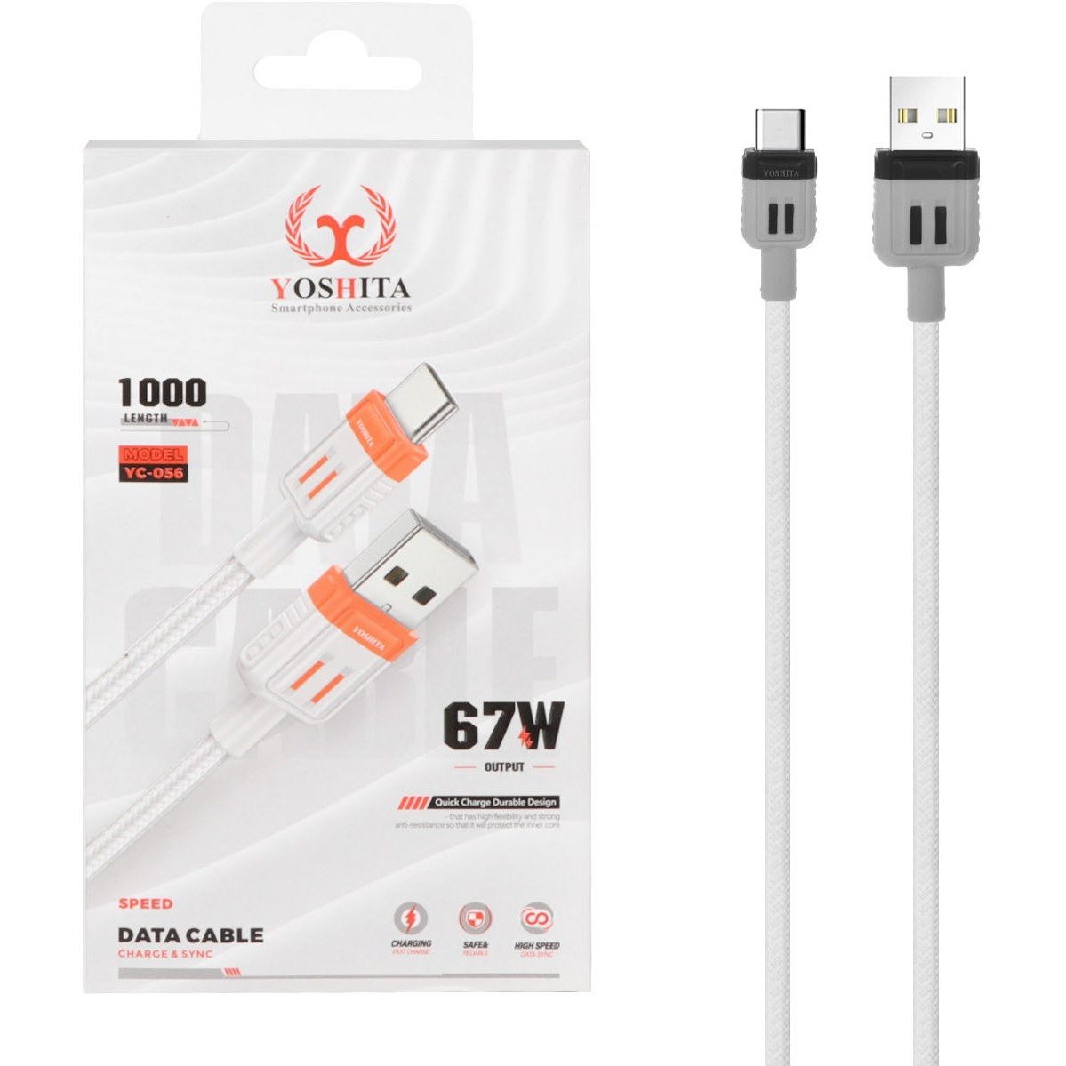 کابل شارژ فست USB to Type-C یوشیتا Yoshita اورجینال مدل YC-056 سفید