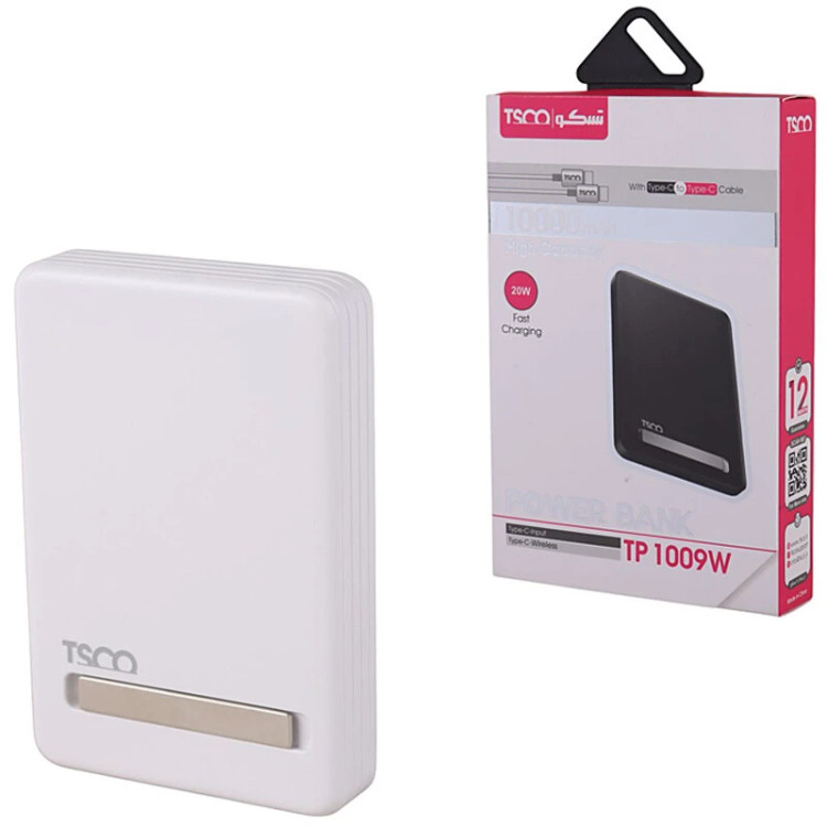 پاور بانک بی سیم فست شارژ تسکو TP 1009W QC3.0 PD 20W ظرفیت 10000 میلی آمپر ساعت