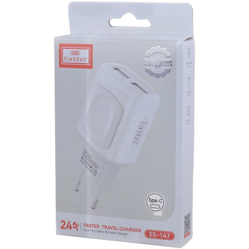 شارژر دیواری 12 وات ارلدام ES-147 2.4A + کابل تایپ سی