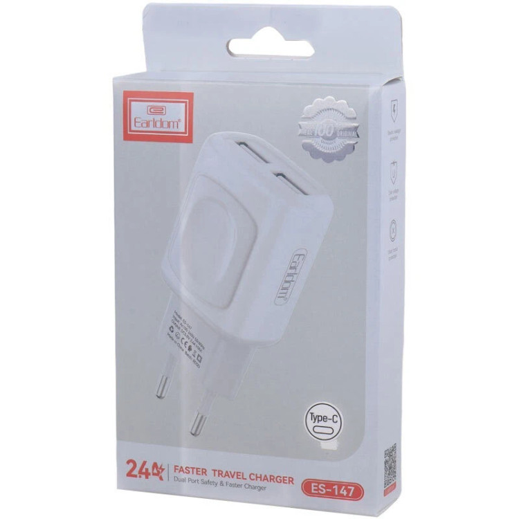 شارژر دیواری 12 وات ارلدام ES-147 2.4A + کابل تایپ سی